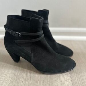Ecco Black Suede Ankle Booties with Decorative Strap